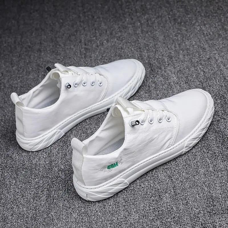 Zapatos de Tela de Pekín Antiguos para Hombre Verano Tela de Seda de Hielo Transpirable Protección Laboral Slip-on Zapatos de Tablero Casuales de Lona Blanca para Hombre