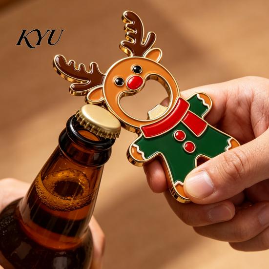 Holiday Kitchen Gadgets Christmas Gingerbread Man Bottle Opener, Metal Refrigerator Magnet Beer Elk Party Favors Decorative Cap Remover for