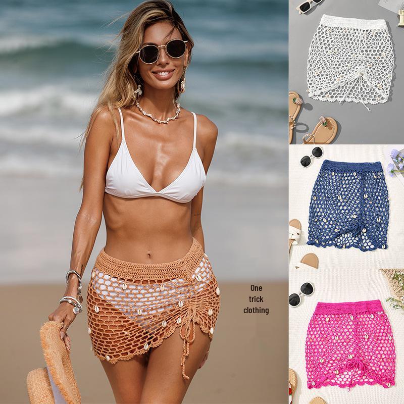 

Hand-Crocheted Seashell Tie Beach Cover-Up Skirt Small хаки