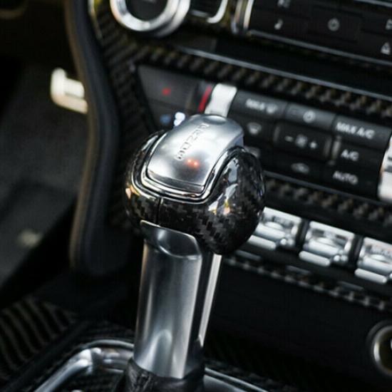 2x Schaltknaufabdeckung aus Kohlefaser, Zierleisten-Zubehör für Ford Mustang ab Baujahr 2015
