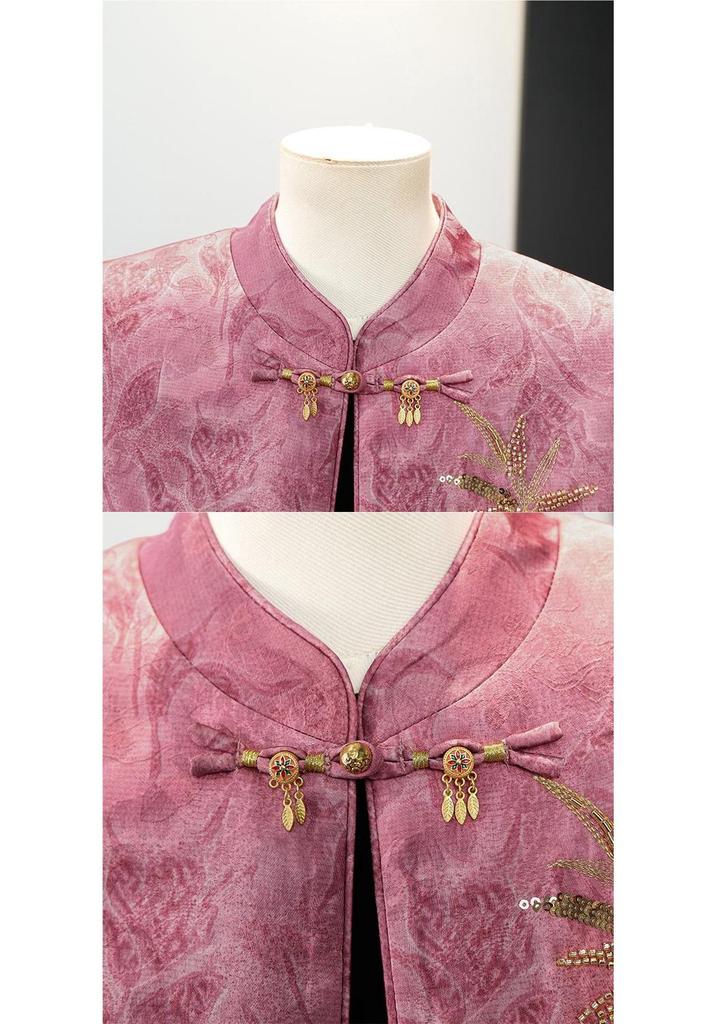 Elegant Embroidered Cardigan Jacket for Middle-Aged & Elderly Women - Spring & Autumn 2026 New Collection