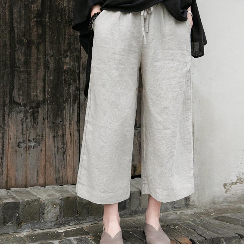 

Johnature Винтажные женские брюки повседневные прямые брюки Ninth летние брюки с эластичной резинкой на талии со шнуровкой широкие брюки L бежевый