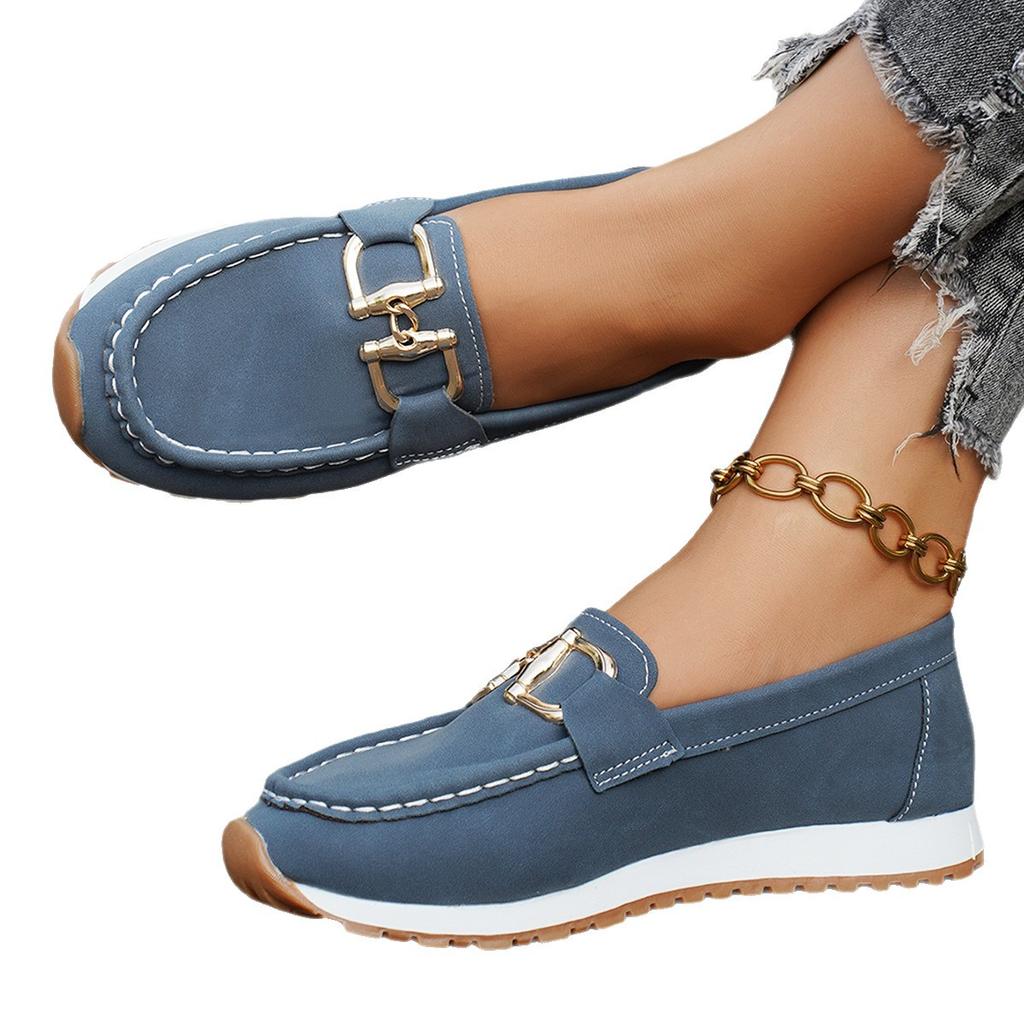 Large size casual women's shoes breathable single shoes new metal buckle soft surface soft sole light fashion women