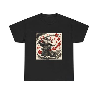 Unisex Adult T Shirt Axolotl Samurai Sword Fight Ink Art