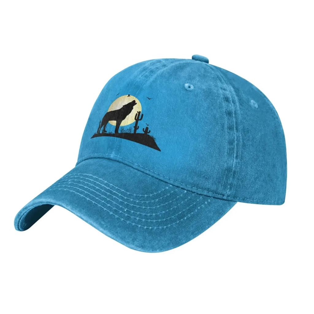 Die Wolf heult unter dem Mond Baseballkappe für Männer Frauen Hüte Denim Trucker Caps Papa Hut