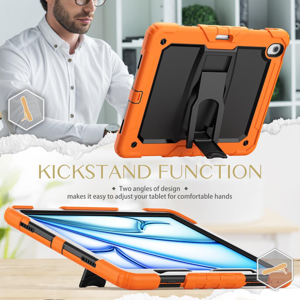 For iPad Air 13 (2025)/(2024) Case PC+Silicone Kickstand Pen Slot Tablet Cover with Shoulder Strap