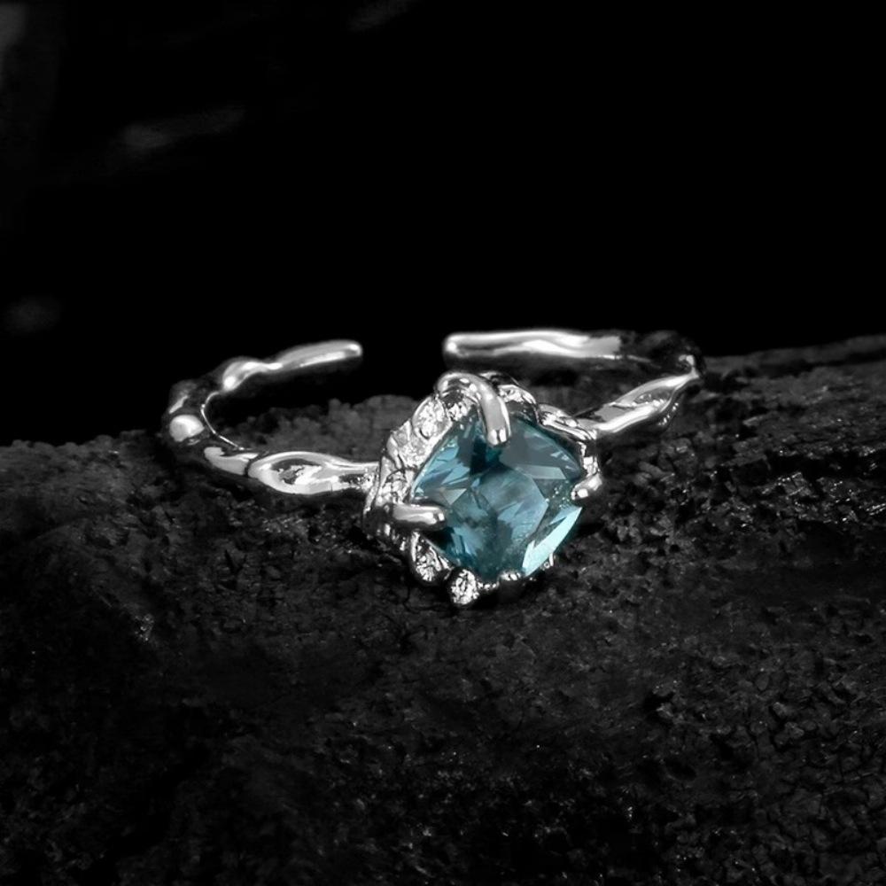 Non-fading blue zircon ring niche design index finger ring opening adjustment sweet cool ring jewelry