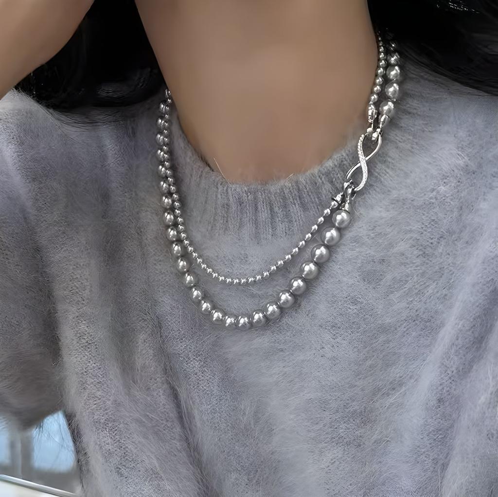 Geteilte 8-Knopf Doppellagige Stapelhalskette Temperament High-End Perlenpulloverkette Leichter Luxus Nischenschlüsselbeinkette Accessoires