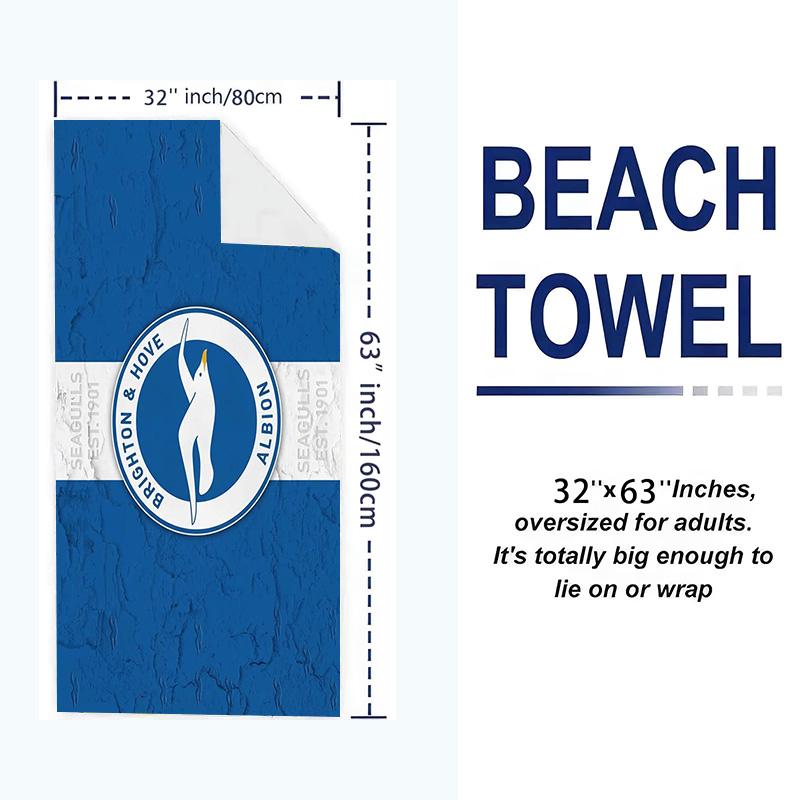 Brighton & Hove Albion Print Beach Towel, Large Soft Quick Dry Towel for Beach Camping Swimming