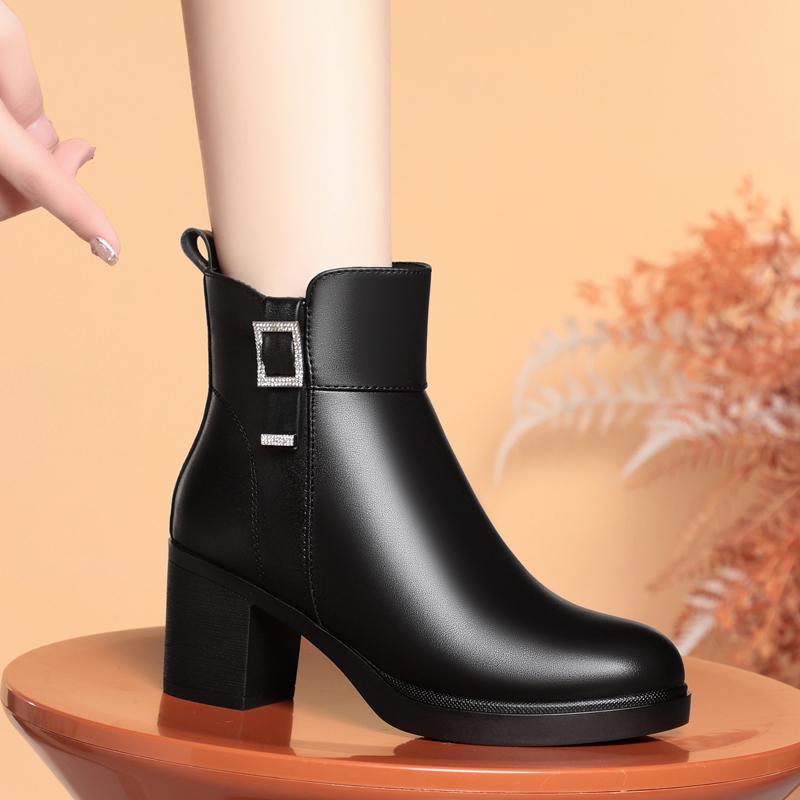 Fashion AIYUQI Women's Winter Boots 2025 New High Heeled Women's Short Boots Platform Natural Wool Non Slip Bottom Mom Snow Boots Female