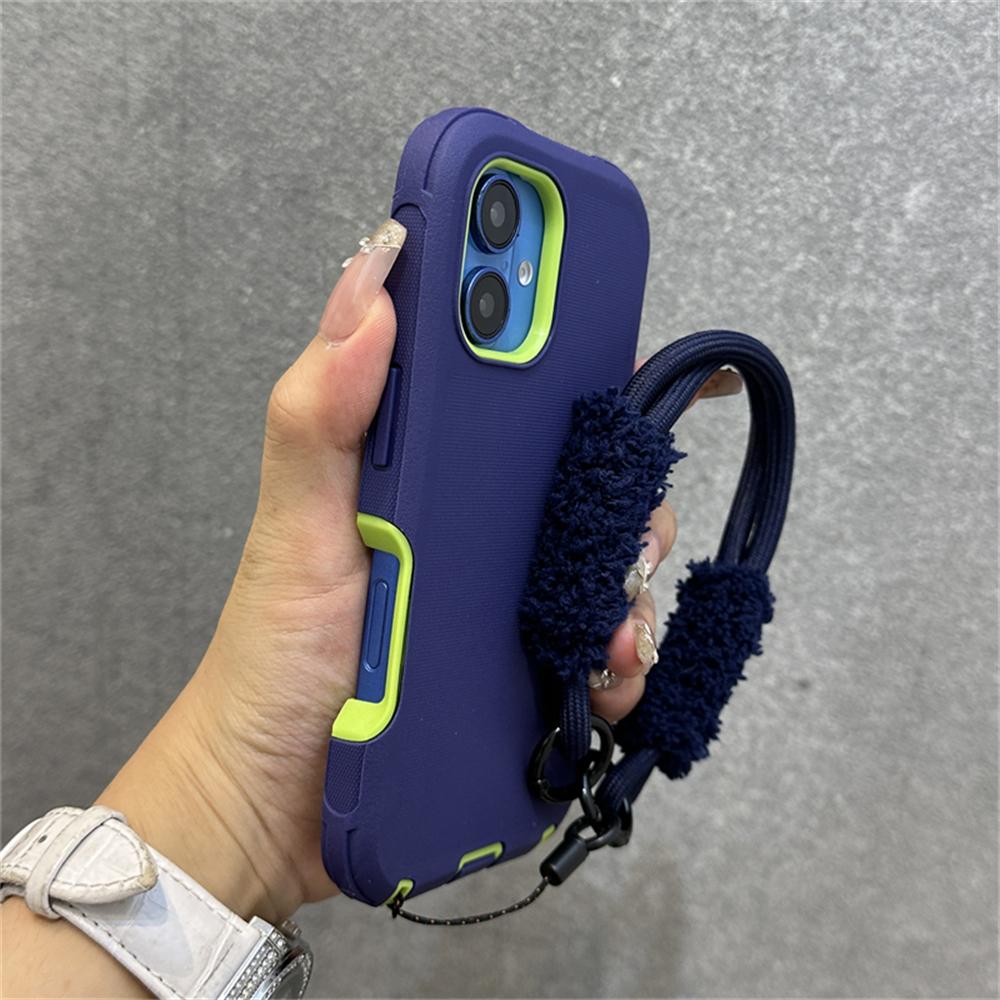 2 in 1 Thickened Hybrid Armor Bumper with Bracelet Wrist Strap Case For iPhone 16 Pro Max Plus 17Air Anti-slip Shockproof Cover