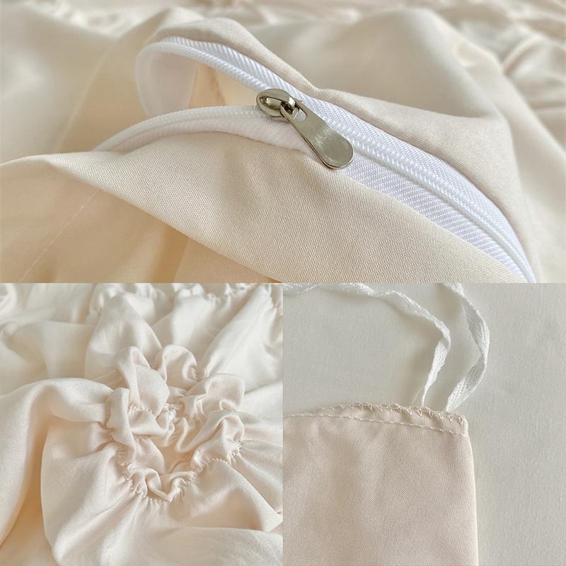 Beige Dreidimensionale Blume Bettbezug-Set Queen-Size Weiches Bettwäsche-Set Böhmisch Einfarbig Steppdeckenbezug-Set für Alle Jahreszeiten