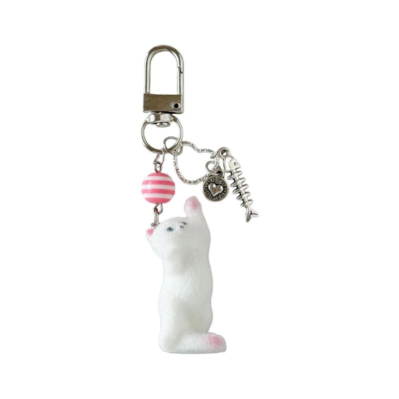 Lovely Cats Flock Design Soft Resin Keychain Phone Charm for Keys Stylish Sturdy Accessory