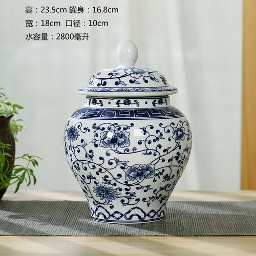 Modern Ceramic Blue and White Porcelain Antique General Jar with Lid Large General Storage Tea Caddy Countertop Home Decoration