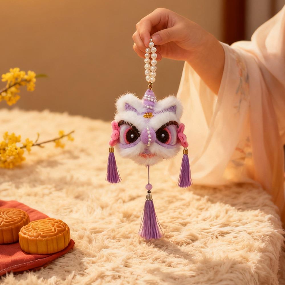 Handmade Handheld Lion Lantern Personality Red Color Glowing Lion Dance Lantern Decoration Hanging Lion Ornaments Purple Color