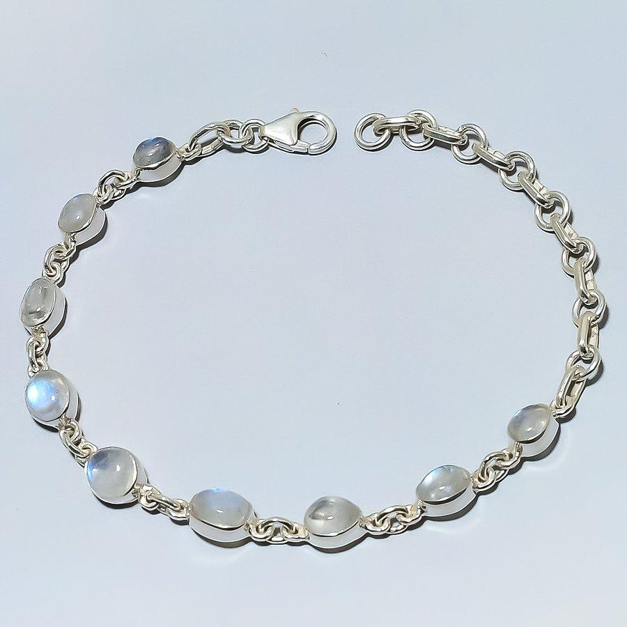 Natural Rainbow Moonstone Gemstone Handmade 925 Solid Silver Bracelet 7-8" p4j80
