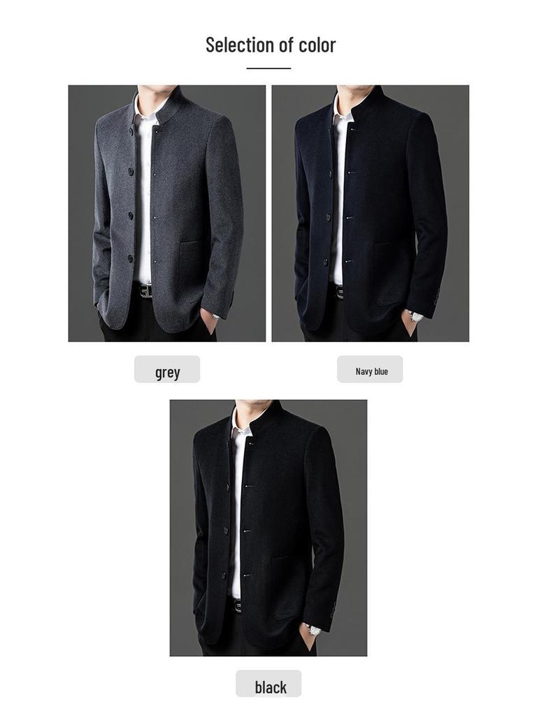 Men's Wool Stand-Up Collar Zhongshan Jacket: Business Casual Suit for Middle-aged and Elderly