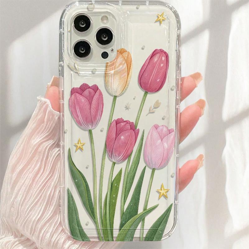 Korea INS Tulip Flower Pattern Phone Case For iPhone 17 16 15 14 13 12 11 Pro Max X XS XR XS MAX 16E 17Air Anti-fall Soft Cover
