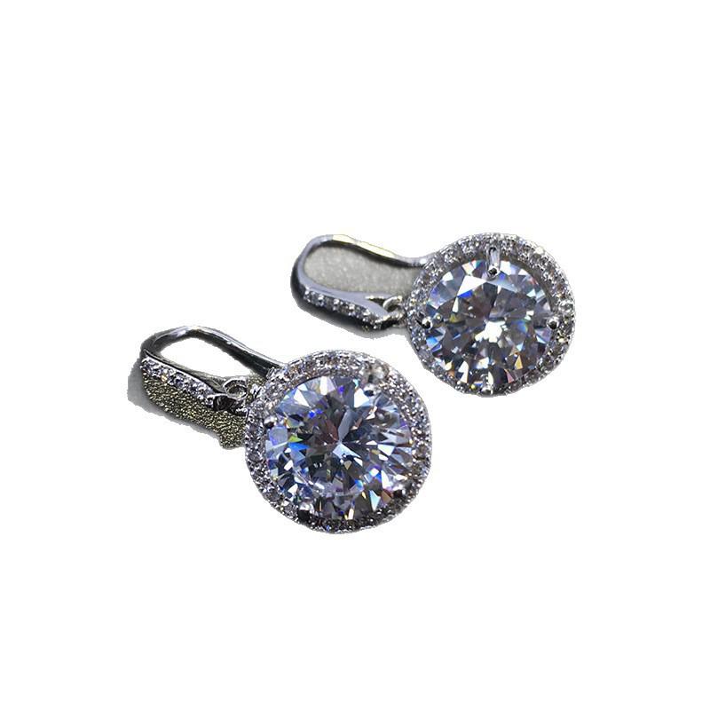 High-End Luxury Round Drop Earrings with Micro-Paved Zircon; Korean Temperament Style Women's Studs and Ear Hooks