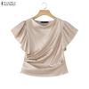 Blusa Satinada Casual para Mujer con Cuello Redondo, Mangas Cortas Sueltas