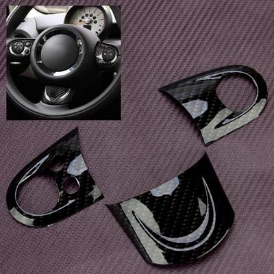 Zwarte Koolstofvezel Stijl Stuurwiel Knop Cover Trim ABS Kunststof Geschikt voor Mini Cooper R55 R56 R57 R58 R59 R60 R61
