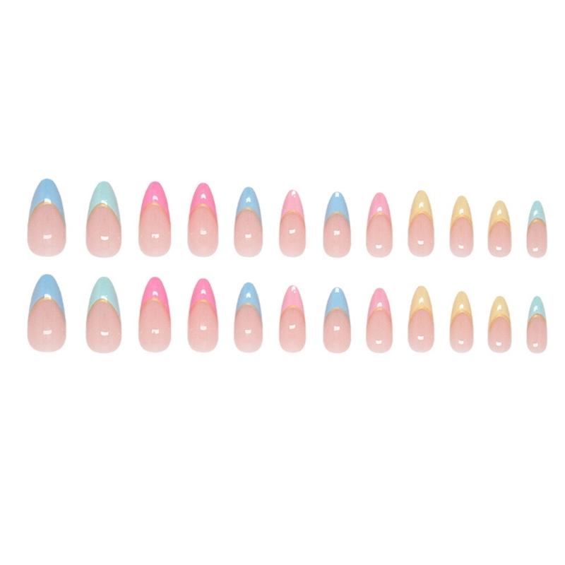 Bunte Kunststoff-Kunstnägel 24 Stück Französisches Spitzen-Design Mehrzweck für Büro, Veranstaltung und gesellschaftliche Zusammenkünfte