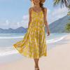 Sleeveless Spaghetti Strap Midi Dress Bohemian Floral Print Casual Summer Flowy Sundress for Women Vacation Beachwear