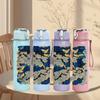 1PC Blue Bird On Branch Oriental Textile Print 750ml Color Plastic Sports Water Bottle Leakproof Flip Straw Lid Suitable for Sports Office Home Use