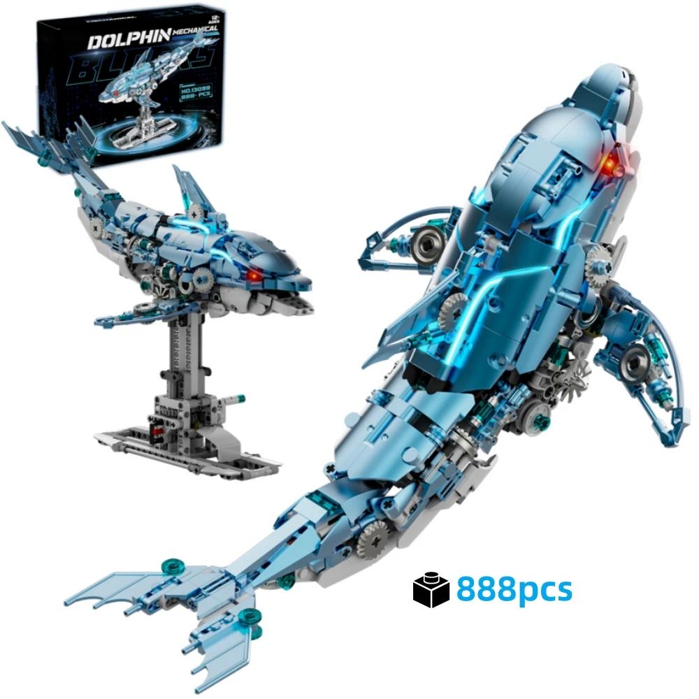 Motorized Dolphin Building Kit 888Pcs Light Up Ocean Creature Series Linkage Creative MOC Desk Decor Gift For Adults Kids