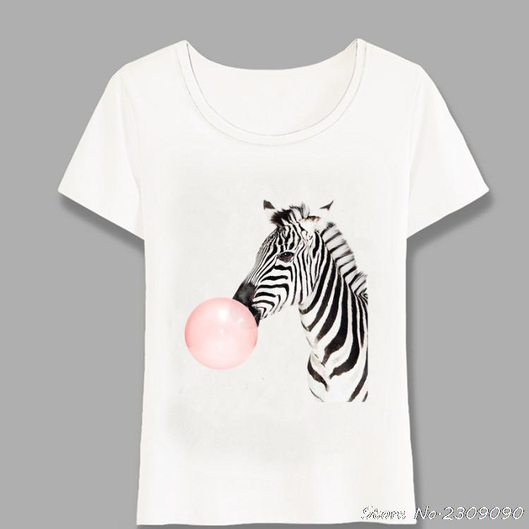 

Zebra Pink Bubble Gum Art Print T-shirt Fashion Women T-Shirt Cute Zebra Design Casual Tops Summer Tee Woman T-Shirt Harajuku 4XL