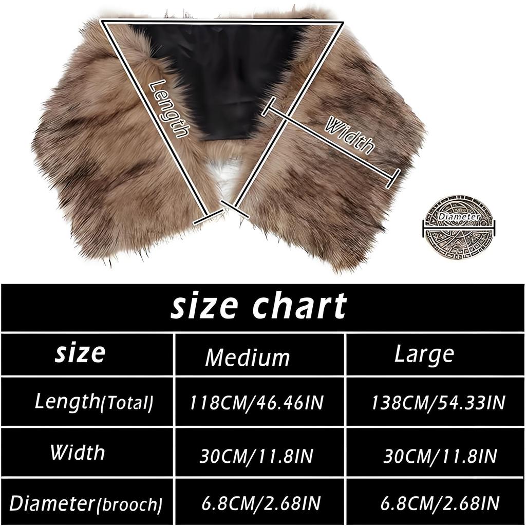 Chal y Estola de Piel Sintética Vikinga para Mujer con Broche Medieval y Cuello de Piel para Accesorios de Disfraz de Halloween