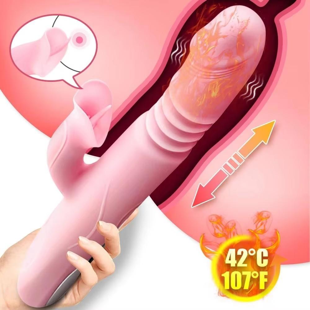 Double Tongue Vibrating Dildo for Women, Heating Telescopic Rotating Vibrators, Anal Clitoris Vaginal Stimulator Sex Toys