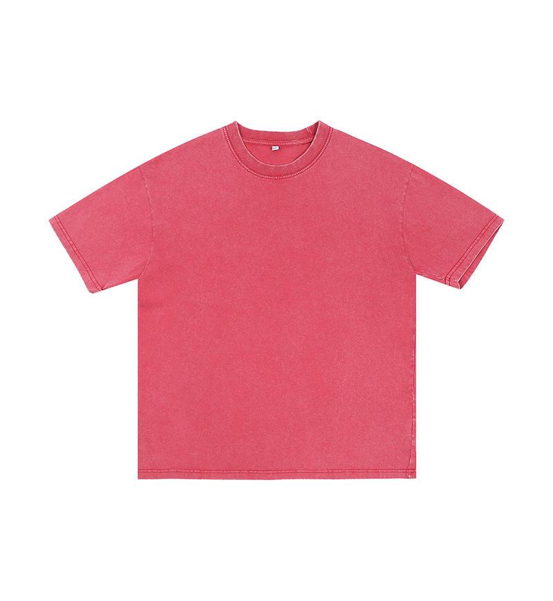 250G Pure Cotton Distressed Short Sleeve Tee, American Retro Style, Teen White Ink DTG Print, Washed Look