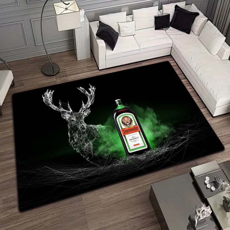 J Jagermeister Deer Logo Flannel Printed Area Rug Non Slip Washable Floor Mat Living Room Bedroom Sofa Decor Indoor Doormat Gift