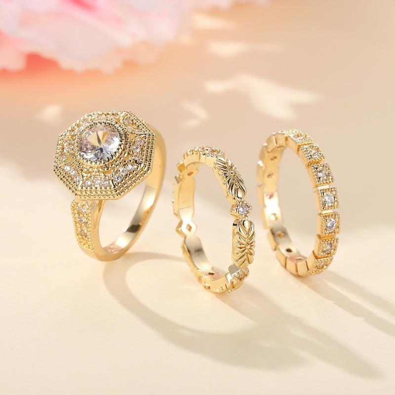 Wish full circle zircon geometric three-piece ring simple niche unique ring