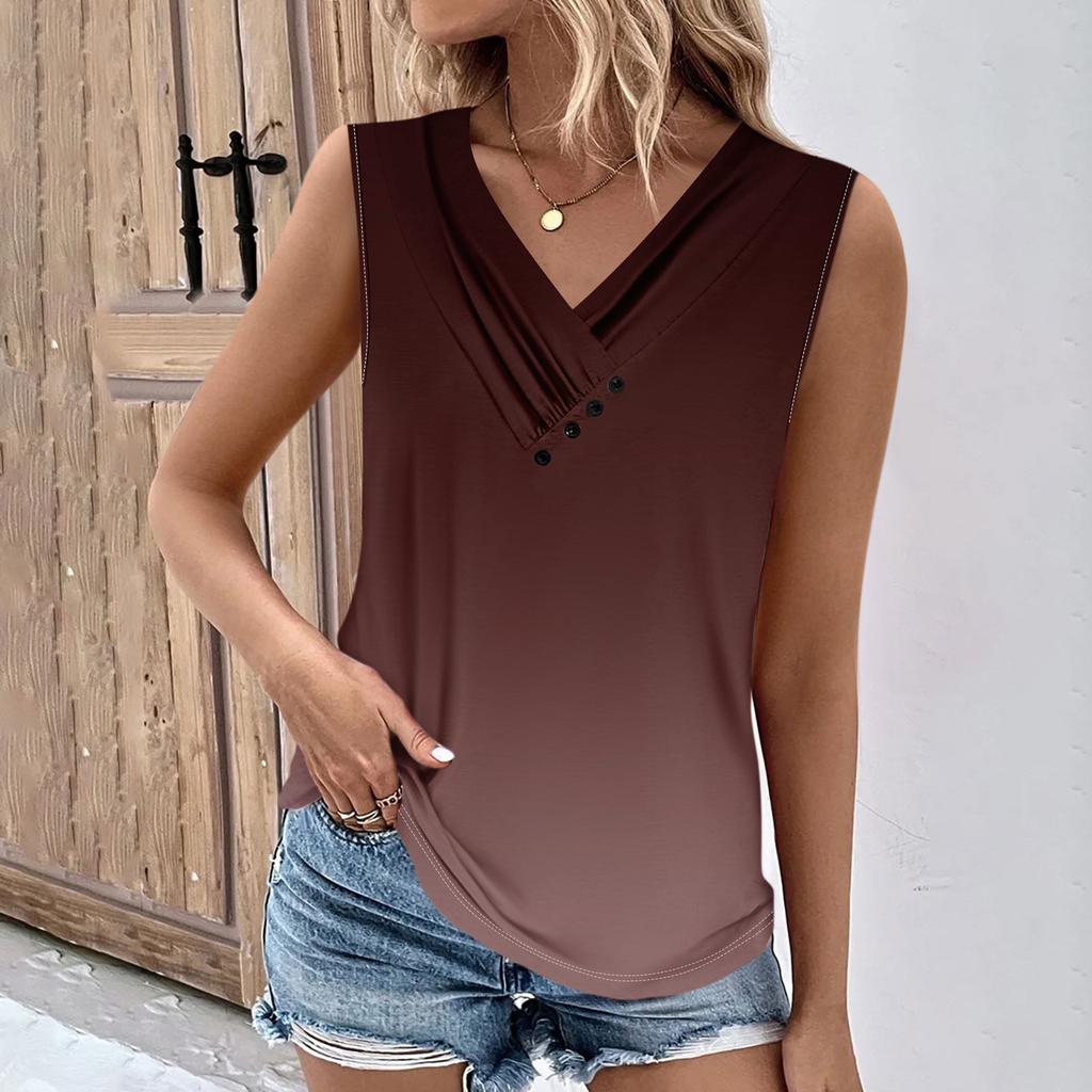 Zomer Dames Tanktops V-hals Casual Bedrukte Mouwloze Shirts Casual Losvallende Geplooide T-shirts Dames Blouse
