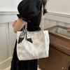 Fashion Embroidery Flower Shoulder Bag Women Large Capacity Ribbon Decoration Handle Bag Casual Commuter Shopping Tote Bag