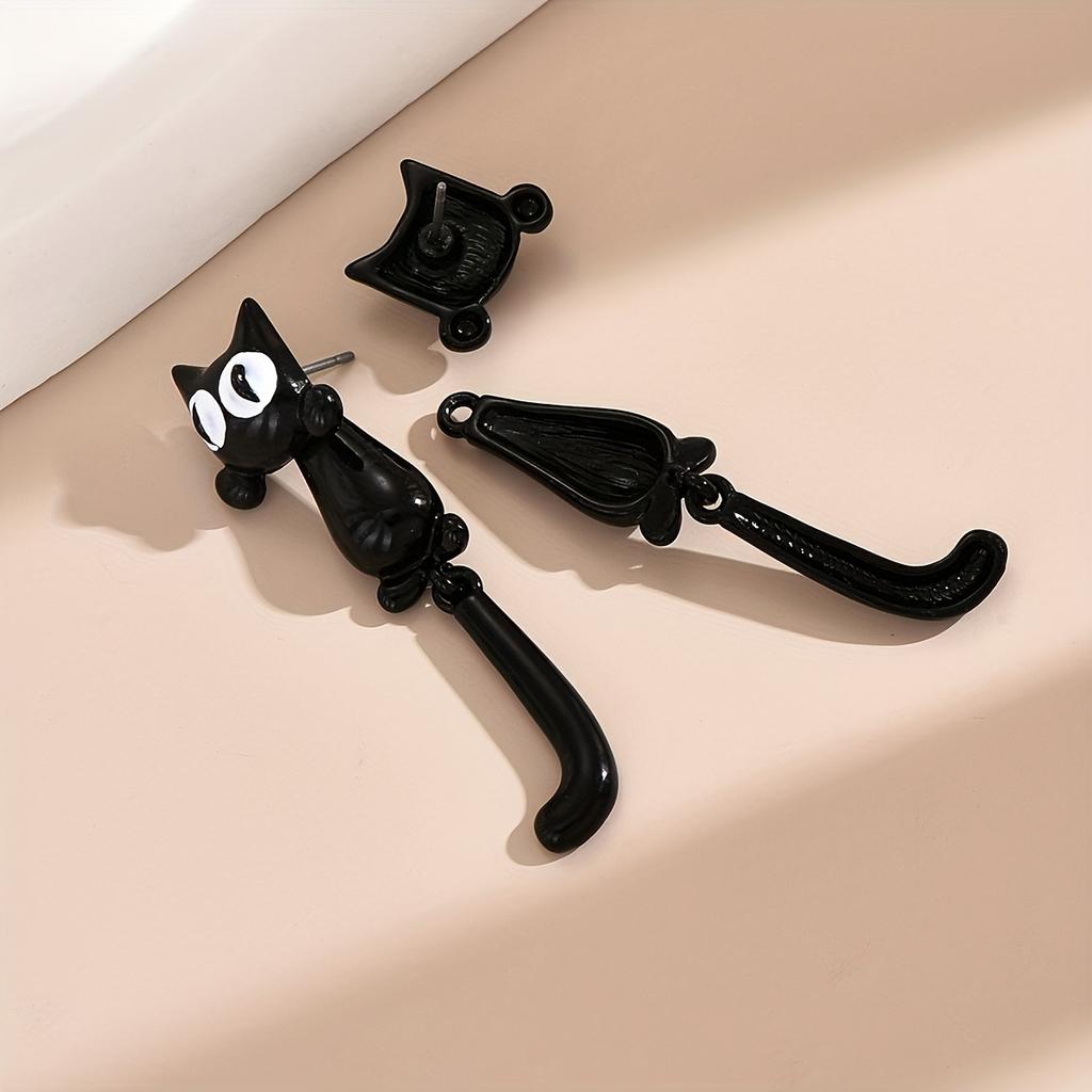 Cute Unique Cartoon Big Eye Cat Earrings Girls Sweet Heart Student Travel Wear Metal Drop Dangle Earrings Fashion Trendy Jewelry