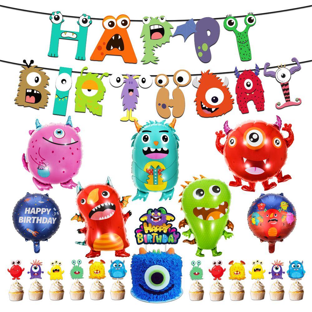 Colorful Cartoon Monster Et Alien Maggie Balloon Party Decor Banner Cake Topper For Birthday Supplies