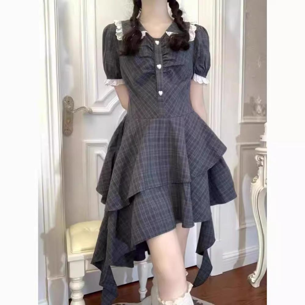 

Tea Break Sweet & Spicy Plaid Doll Collar Dress with Irregular Design and Cinched Waist S (up to 45 kg)