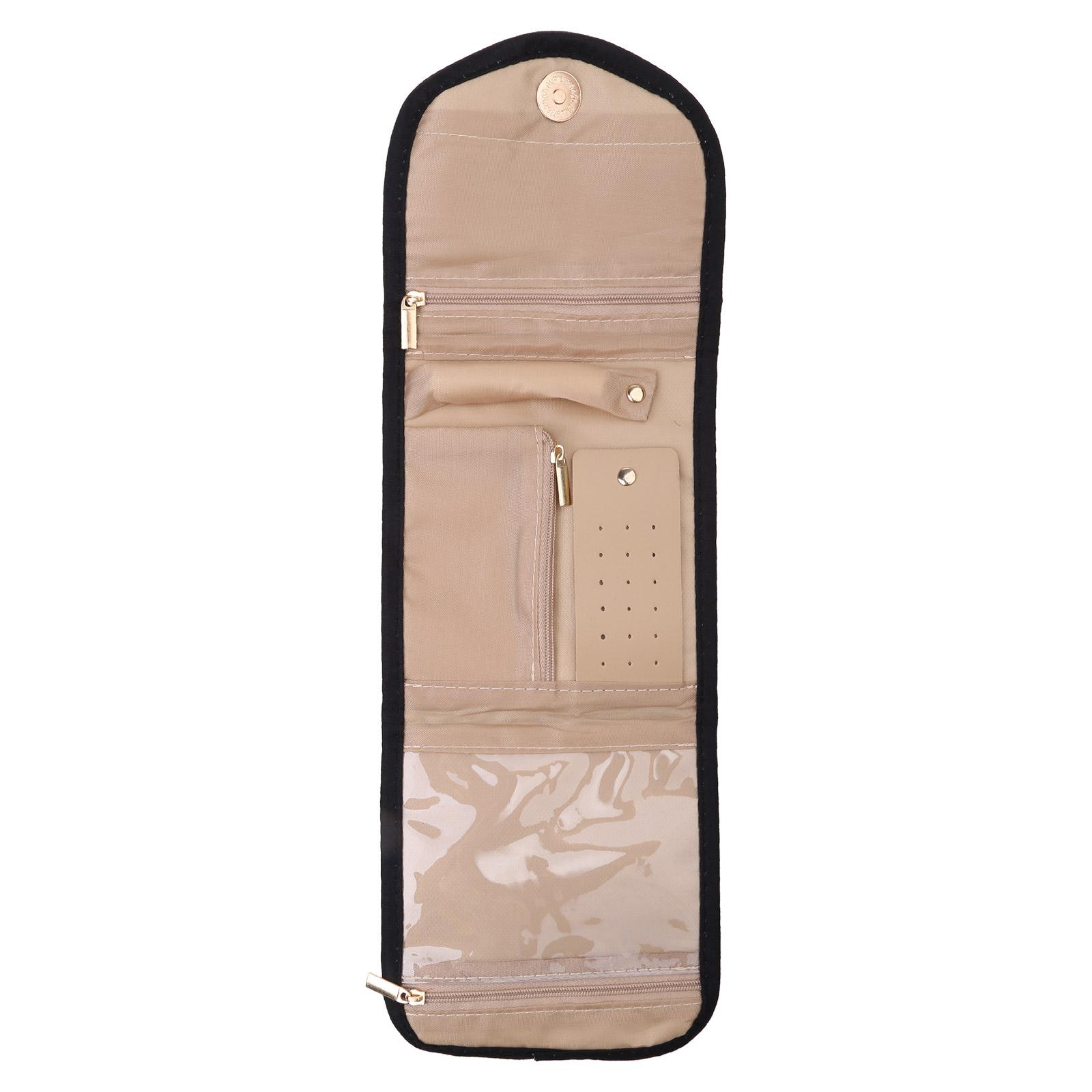 

Складная сумка для хранения ювелирных изделий, портативный держатель, карманы на молнии для ожерелья, серег, дорожный органайзер для ювелирных изделий, рулонный контейнер чёрный