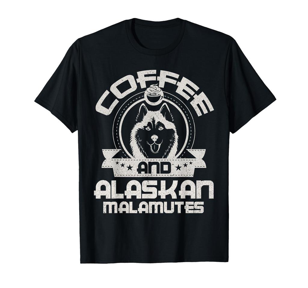 Coffee and Alaskan Malamute Coffee Drinking Dog Owner Lover T-Shirt