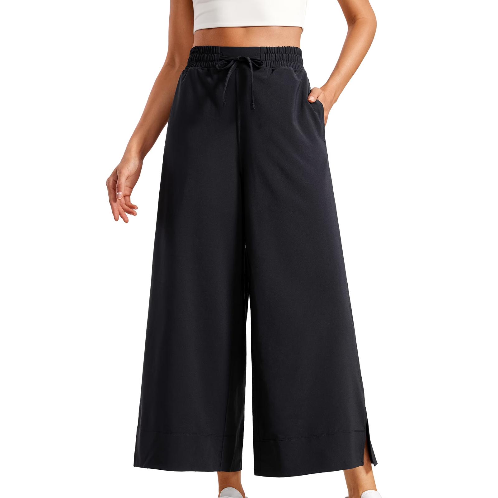 Women s Fashionable Loose-Fit -Colour Wide-Leg Trousers High-Waisted Casual Sports Trousers L чёрный