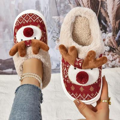 Fashion Woman Fuzzy Fluffy Slippers for Winter Christmas Deer Female Fashion Home Warm Winter Non-slip Slippers Cute Slides Shoes Women