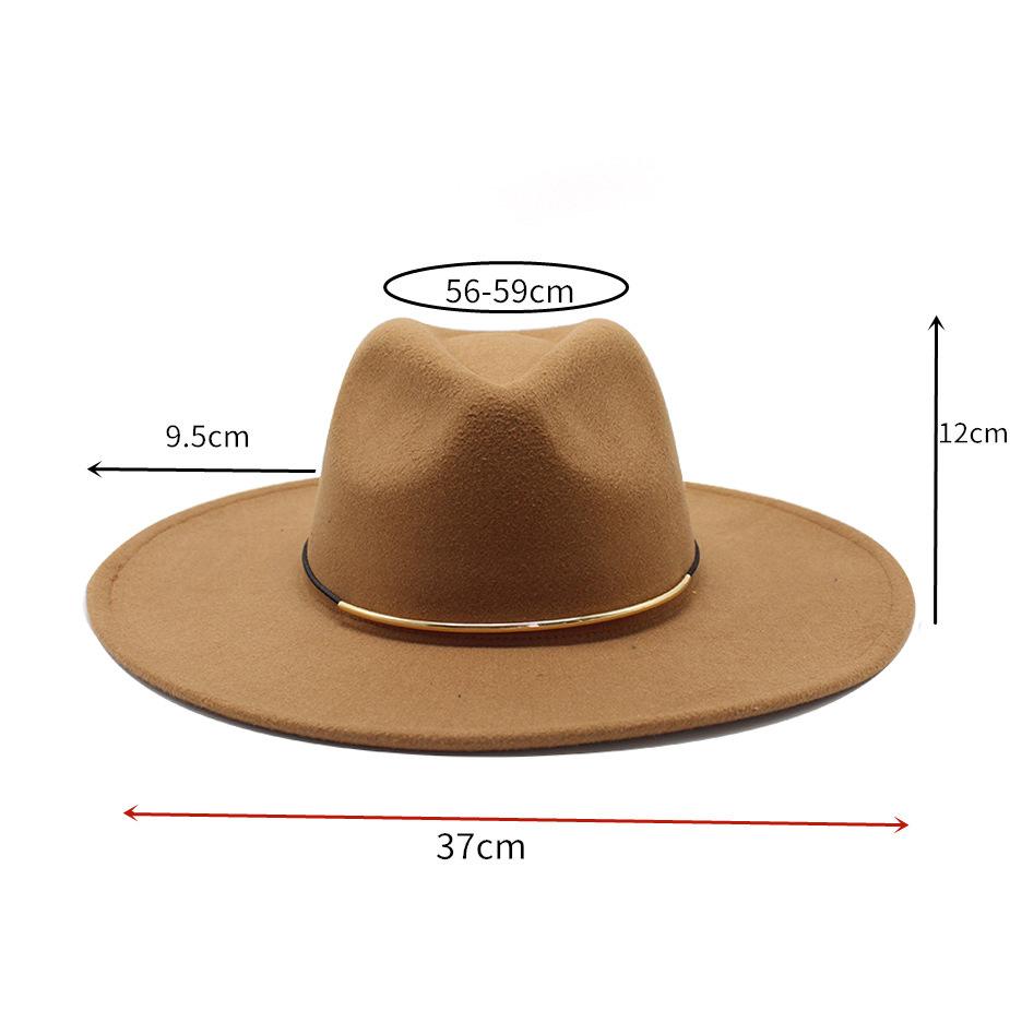 Woolen Top Hat Ladies Trend Hat Gold Buckle Jazz Hat Big Brim Woolen Felt Hat