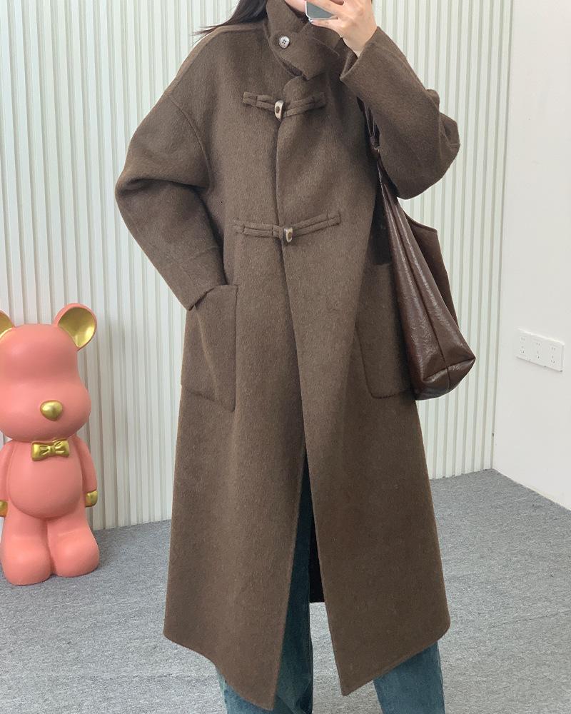 Neuer Temperament doppelseitiger Kaschmirmantel Stehkragen Slim-Fit Knopfleiste Wolljacke Pendler Kaschmirmantel