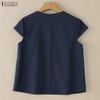 ZANZEA Women Casual V-Neck Solid Color Short Sleeve Cotton Blouse