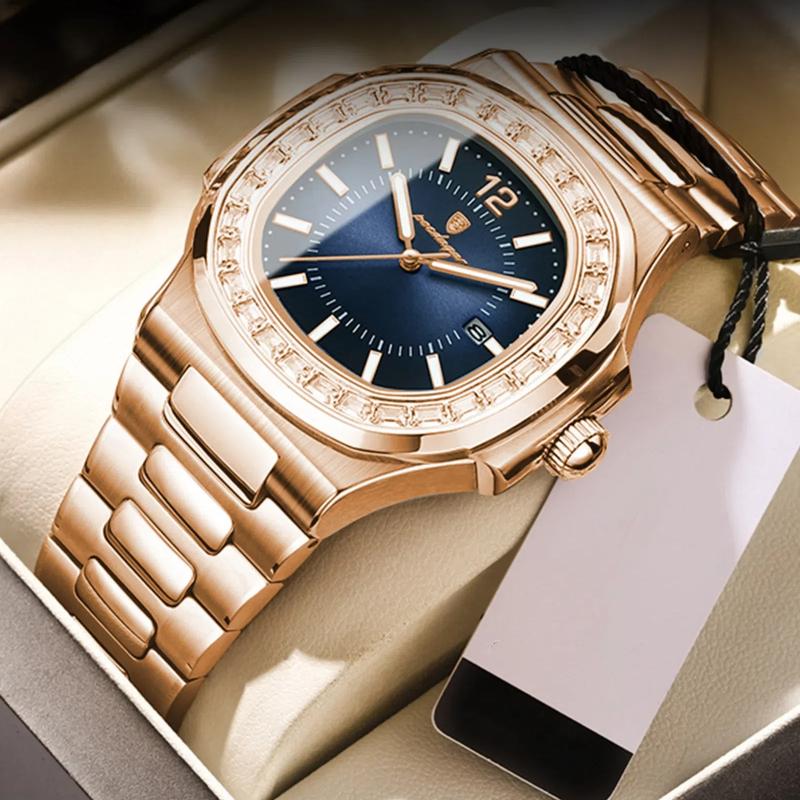 POEDAGAR Fashion Square Uhr für Männer Datum Edelstahl Quarz Mann Armbanduhren Wasserdicht Leuchtende Herrenuhr