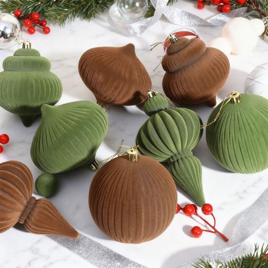 4Pcs Velvet Christmas Ball Ornaments Plastic Flocked Decor with Metal Hangers Holiday Home Decorations for Tree Mantel