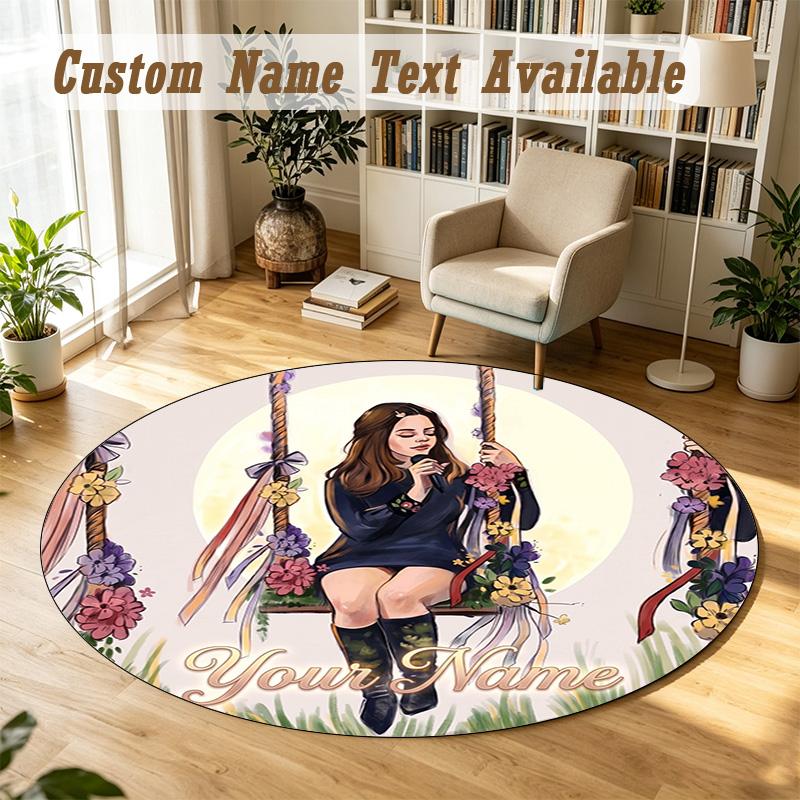 Round Rug Custom NameLana Del Rey Pattern Non Slip Carpet Home Floor Decor